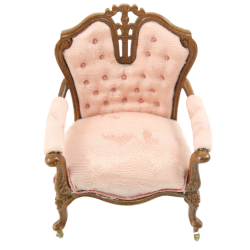 Dolls House American Pink Victorian Armchair JBM Walnut Living Room Furniture 