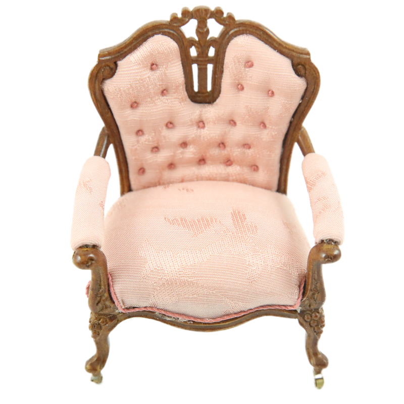 Dolls House American Pink Victorian Armchair JBM Walnut Living Room Furniture 