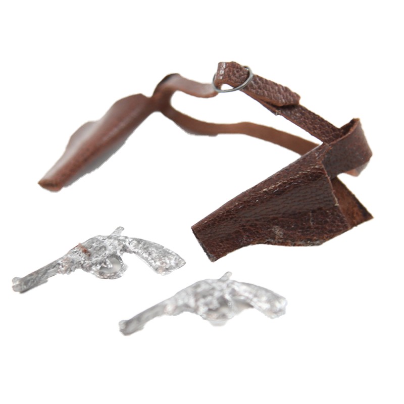 Dolls House Double Holster Belt & Guns Leather Ranch Western Cowboy Accessory
