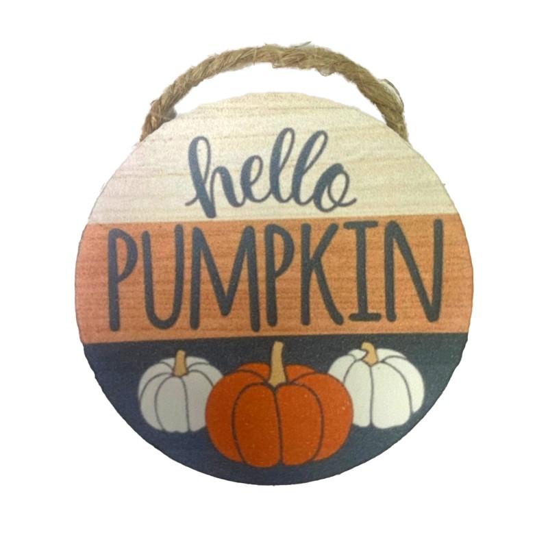 Dolls House Blue "Hello Pumpkin" Halloween Sign Wreath Miniature Door Accessory