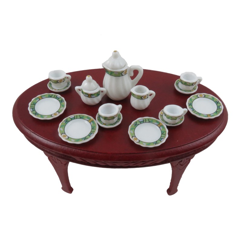 Dolls House Green Mosaic Dinner Tea Set Porcelain Miniature Dining Accessory