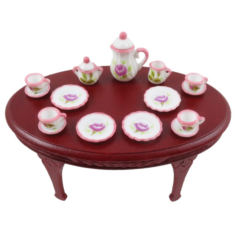 Dolls House Pink Roses Dinner Tea Set Porcelain Miniature Dining Accessory 1:12