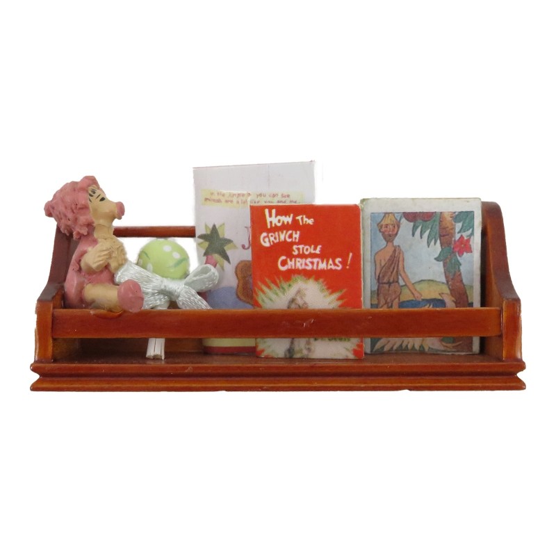 Dolls House Doll & Books on a Shelf Wooden Miniature Nursery Accessory 1:12