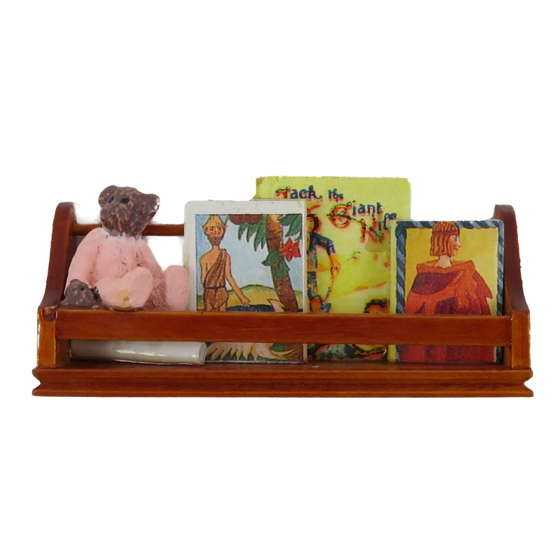 Dolls House Teddy & Book on a Shelf Wooden Miniature Nursery Accessory 1:12