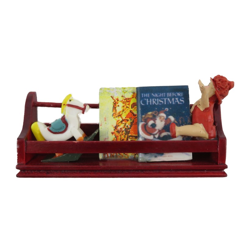 Dolls House Doll Horse & Books on a Shelf Wooden Miniature Nursery Accessory