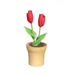 Dolls House Two Red Roses in Flower Plant Pot Miniature Garden Accessory 1:12 Dolls House Two Red Roses in Flower Plant Pot Miniature Garden Accessory 1:12