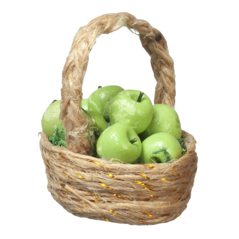 Dolls House Green Apples in Woven Basket Miniature Fruit Kitchen Shop Accessory