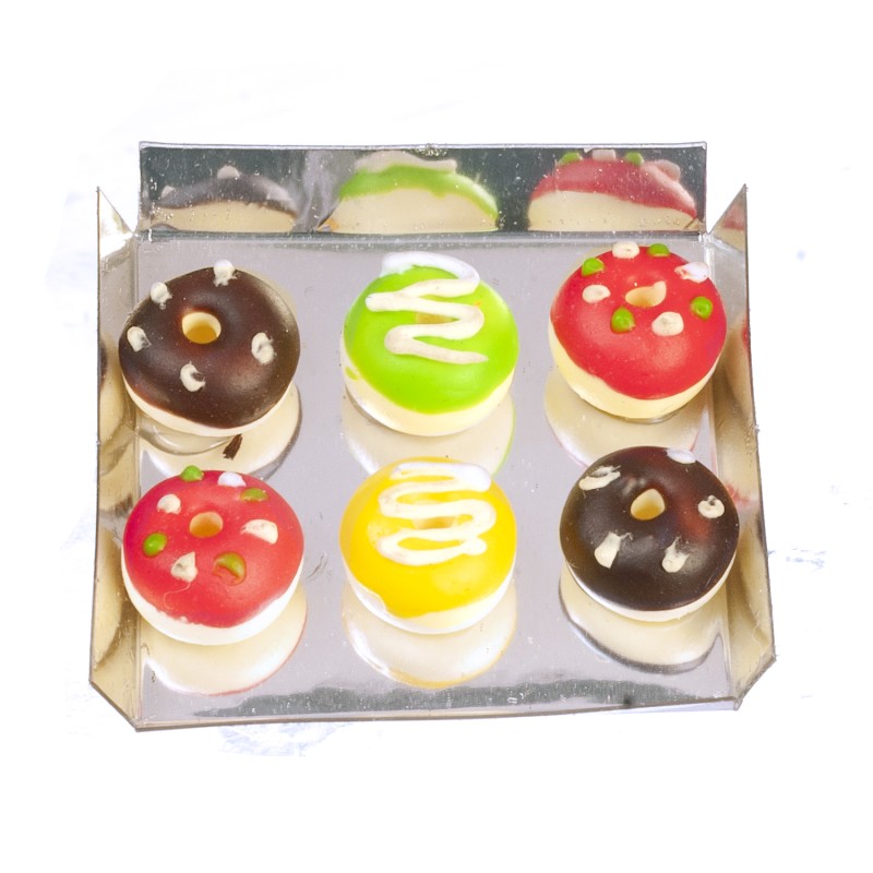 Dolls House 6 Assorted Donuts on a Tray Miniature Shop Food Cafe Accessory 1:12