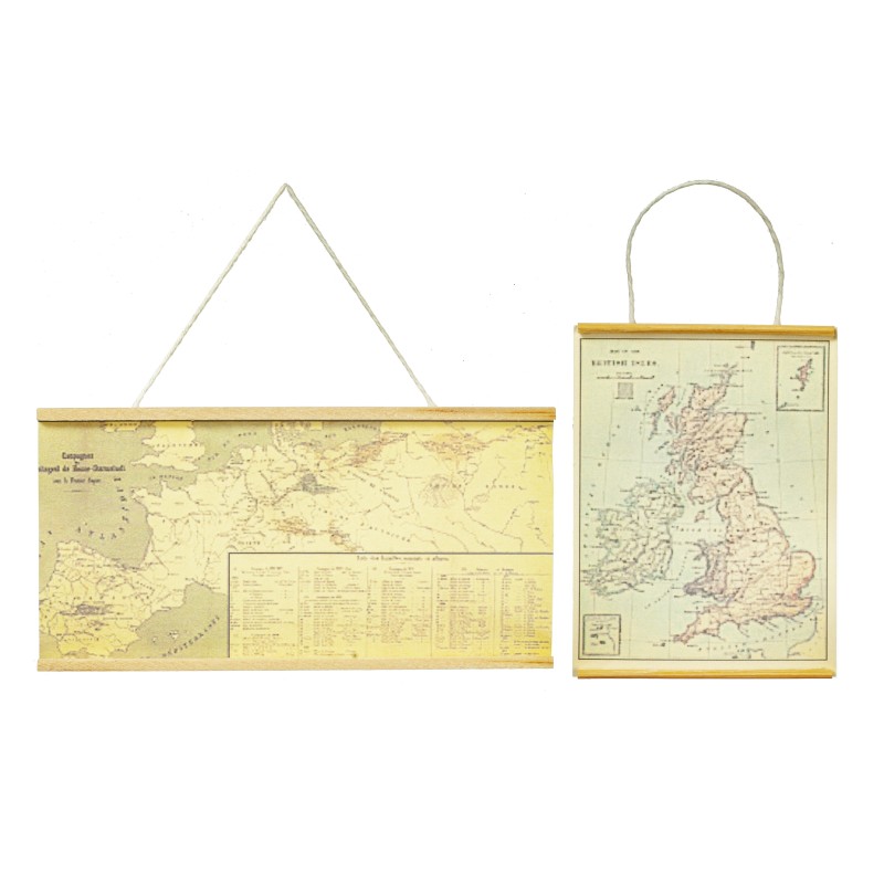 Dolls House Maps of United Kingdom & Europe Miniature Hanging School Accessory