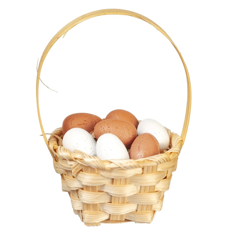 Dolls House Eggs in Wicker Shopping Basket Woven Miniature Shop Market Accessory