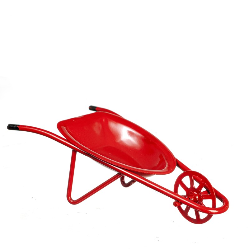 Dolls House Red Single Wheel Wheelbarrow Miniature Garden Yard Accessory 1:12