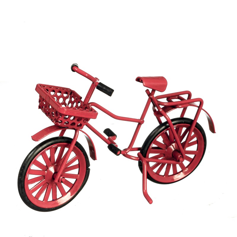 Dolls House Red Bike Bicycle with Basket Miniature Garden Outdoor Accessory 1:12