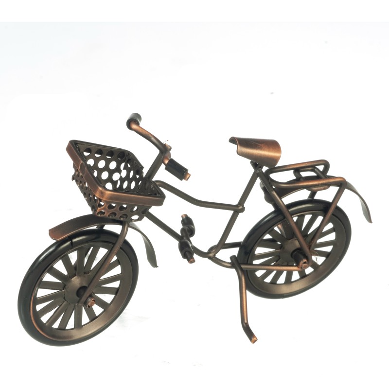 Dolls House Bronze Bike Bicycle with Basket Miniature Garden Outdoor Accessory