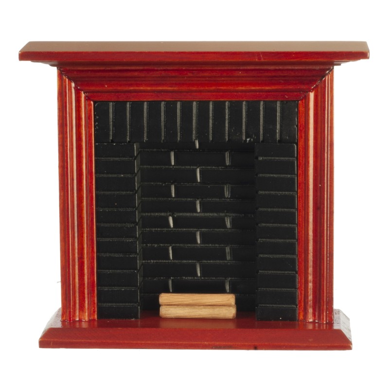 Dolls House Mahogany & Black Brick Fireplace with Logs Minature 1:12 Furniture