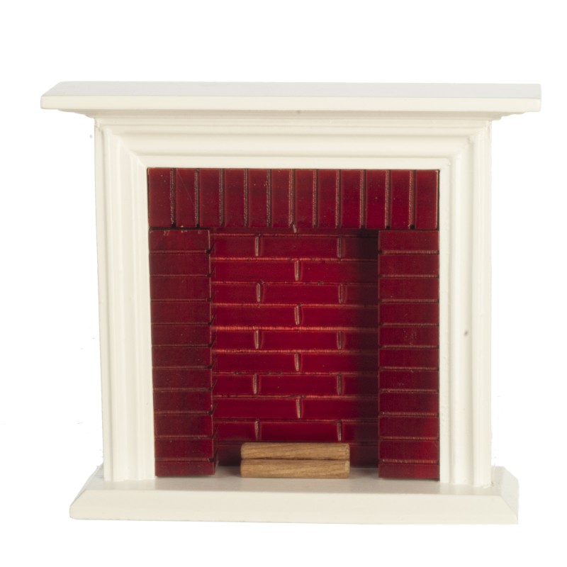 Dolls House White & Red Brick Fireplace with Logs Minature 1:12 Scale Furniture