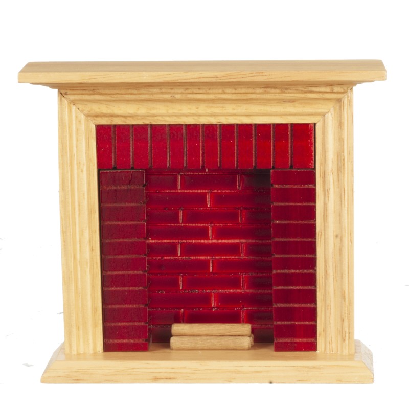 Dolls House Oak & Red Brick Fireplace with Logs Minature 1:12 Scale Furniture