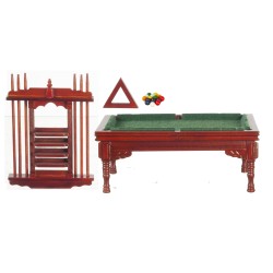 Dolls House Pool Snooker Table & Cue Stand Set Miniature Pub Study Furniture