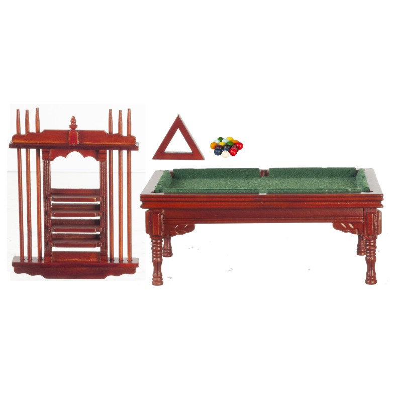 Dolls House Pool Snooker Table & Cue Stand Set Miniature Pub Study Furniture