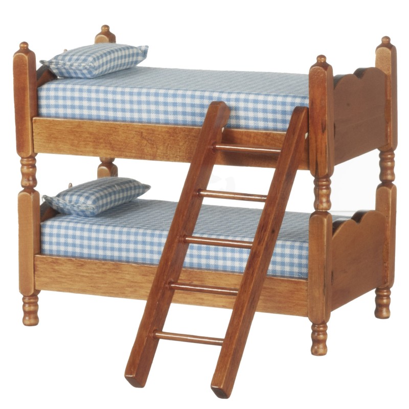 Dolls House Walnut Wooden Bunk Beds Miniature 1:12 Bunkbeds Bedroom Furniture