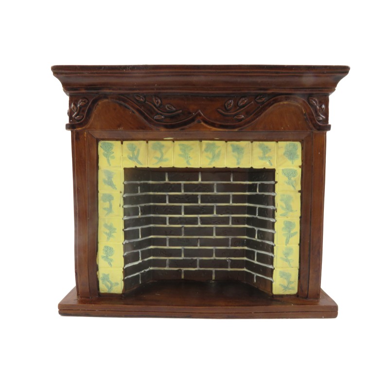 Dolls House 1:12 Scale Miniature Furniture Resin Walnut Brick Delft Fireplace