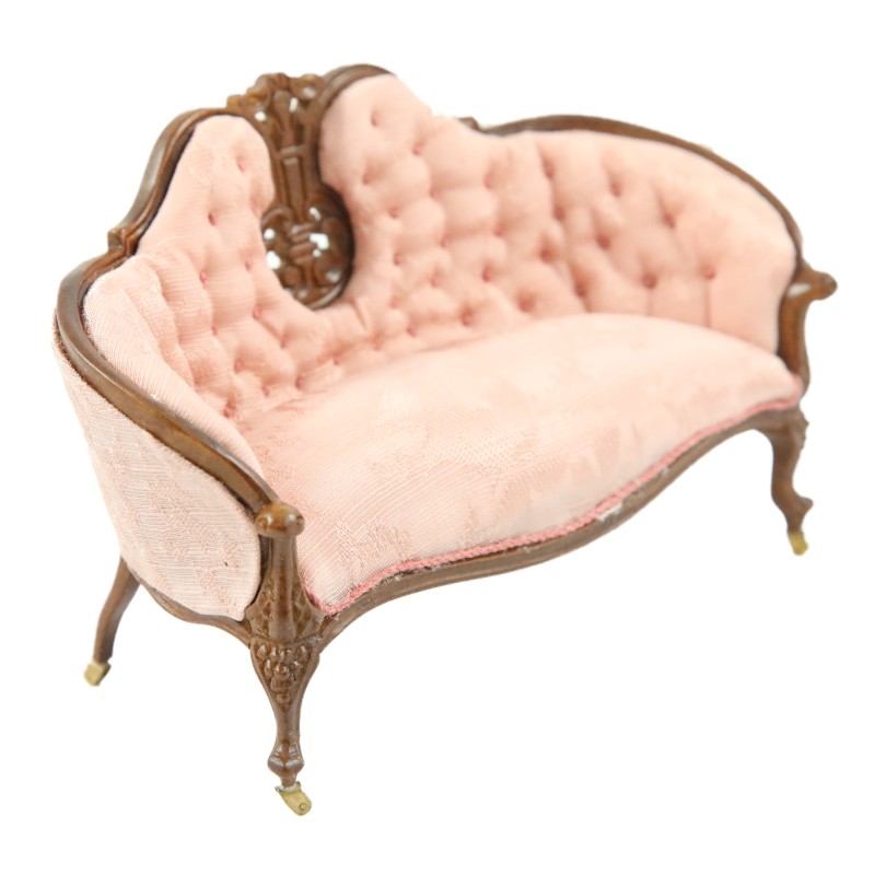 Dolls House American Pink Victorian Sofa JBM Walnut Living Room Furniture 1:12