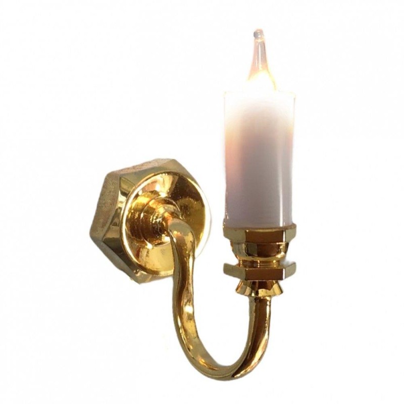 Dolls House Gold Brass Single Candle Wall Light 12V Sconce Electric Lighting