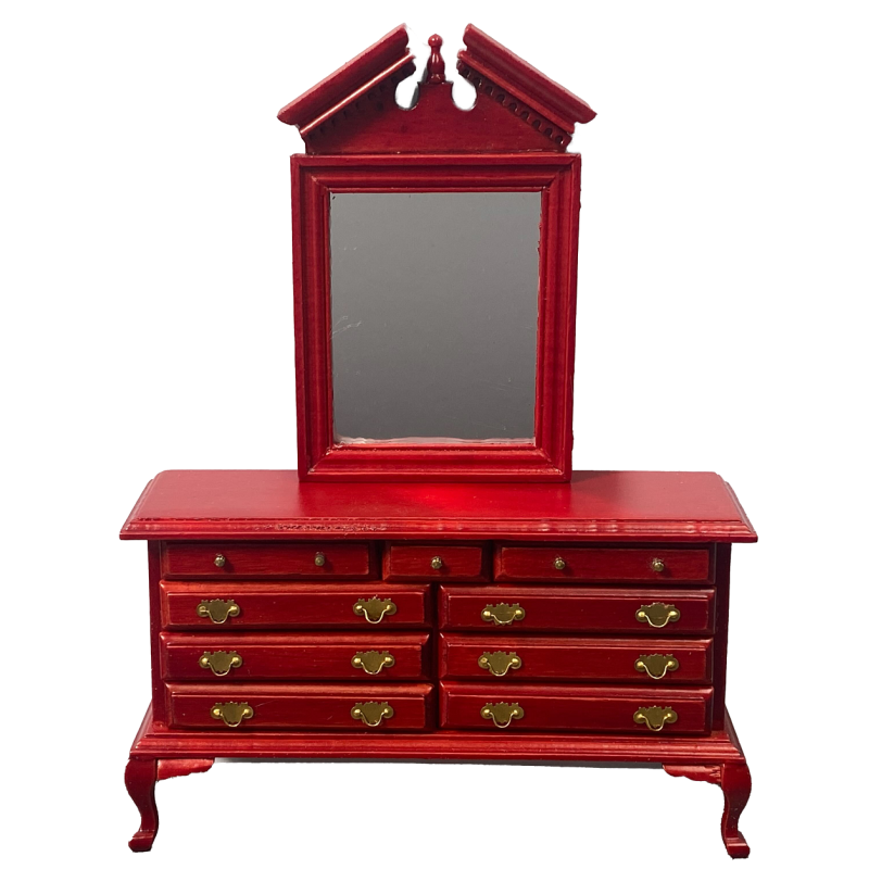 Dolls House Mahogany Queen Ann Dressing Table Bedroom Furniture Chest & Mirror