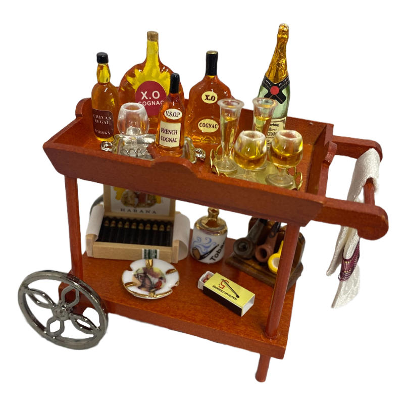 Dolls House Gentleman's Drink Cart Serving Trolley Miniature Reutter Furniture 
