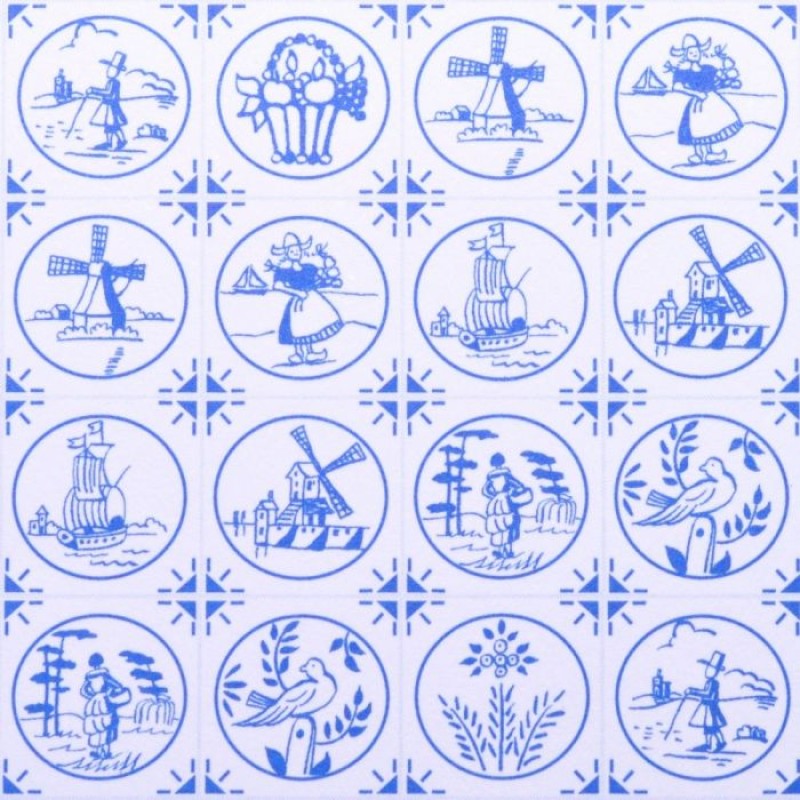 Dolls House Miniature Print Dutch Blue White Delft Tile Wallpaper