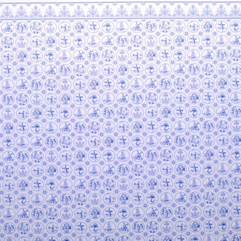 Dolls House Miniature Print Dutch Blue White Delft Tile Wallpaper