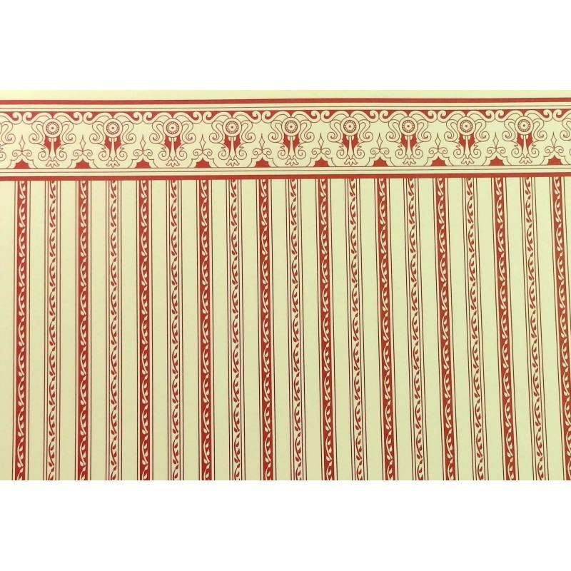 Dolls House Miniature Print Red Cream Regency Stripe Wallpaper