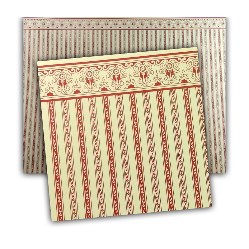 Dolls House Miniature Print Red Cream Regency Stripe Wallpaper