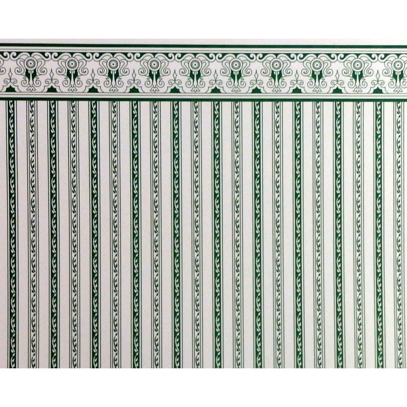 Dolls House Miniature Print Green White Regency Stripe Wallpaper