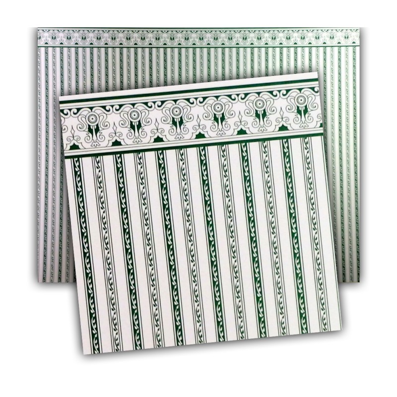 Dolls House Miniature Print Green White Regency Stripe Wallpaper