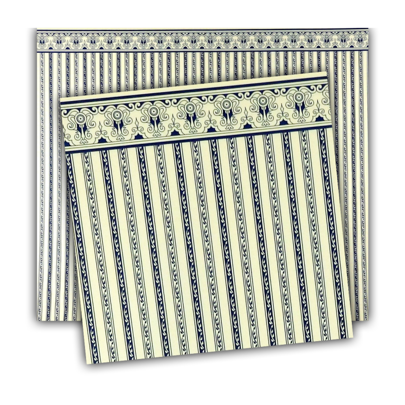 Dolls House Blue Cream Regency Stripe  Miniature Print Wallpaper 