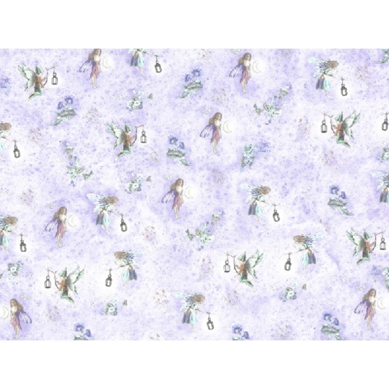 Dolls House Fairies on Lilac Miniature Print 1:24 Nursery Wallpaper