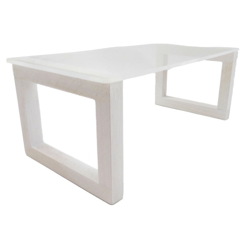 Dolls House Clear Rectangular Table Square White Legs Miniature Modern Furniture