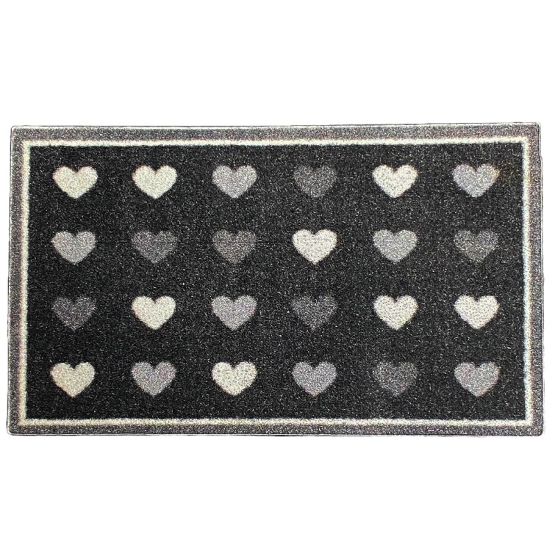 Dolls House Hearts Door Mat Grey & White Welcome Porch Rug 1:12 Printed Card
