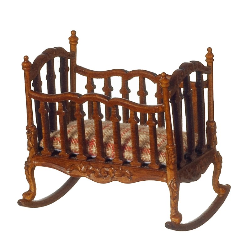 Dolls House Victorian Rocking Cradle Walnut 1:24 Half Inch JBM Nursery Furniture