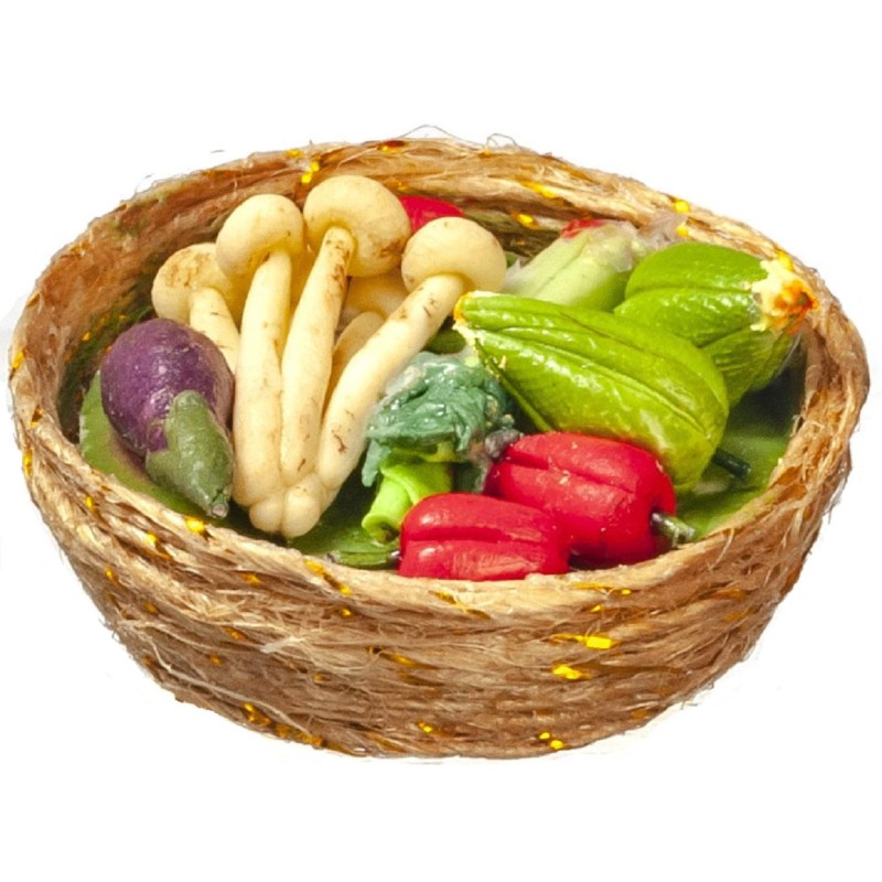 Dolls House Fresh Vegetables in Woven Basket 1:12 Kitchen Shop Store Accessory