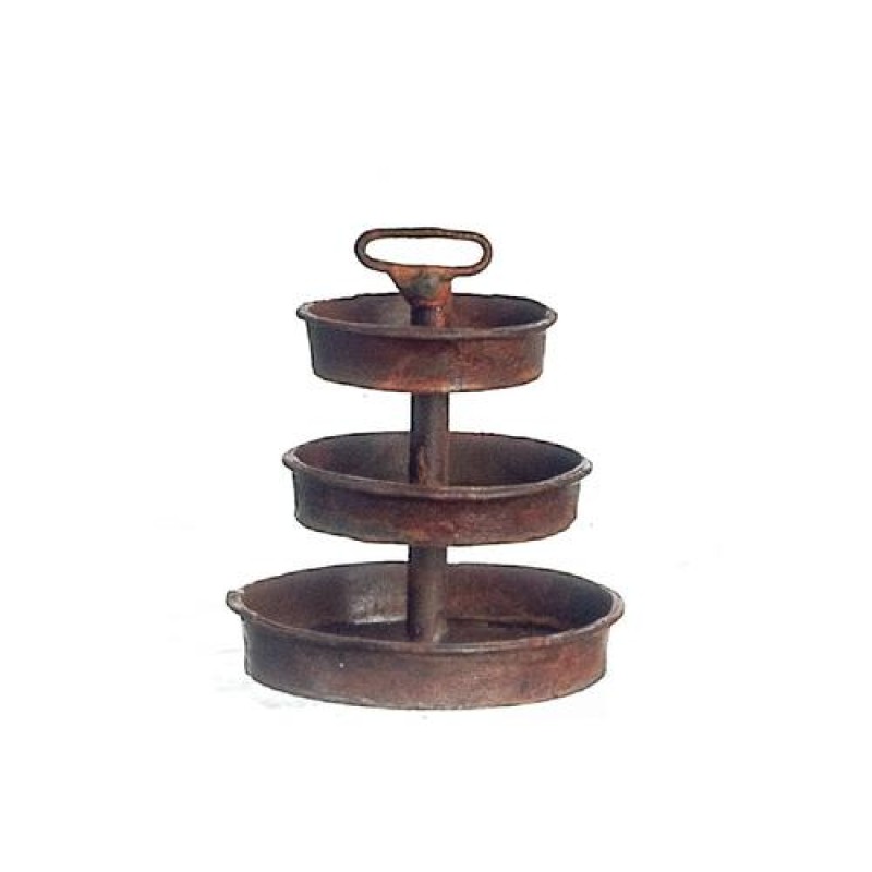 Dolls House 3 Tier Rusted Tray Round Stand 1:12 Scale Aged Garden Accessory