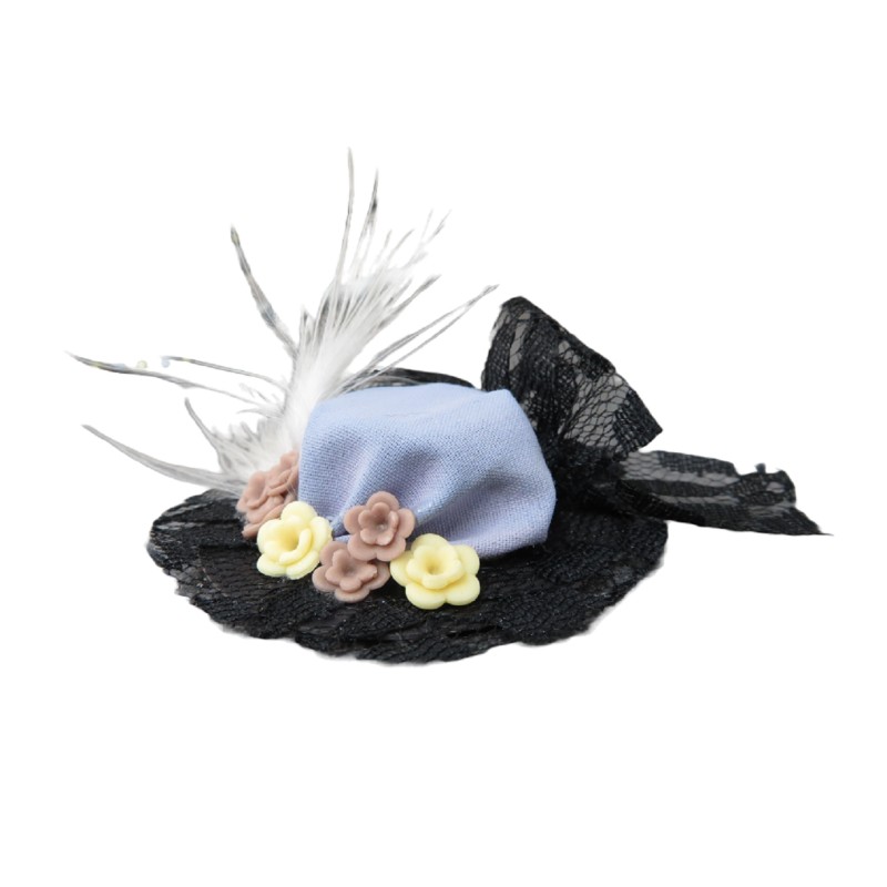 Dolls House Lady's Hat Black & Lavender with Feather Milliners Shop Accessory