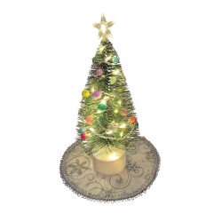 Dolls House Decorated Christmas Tree with 24 LED Lights & Silver & White Skirt