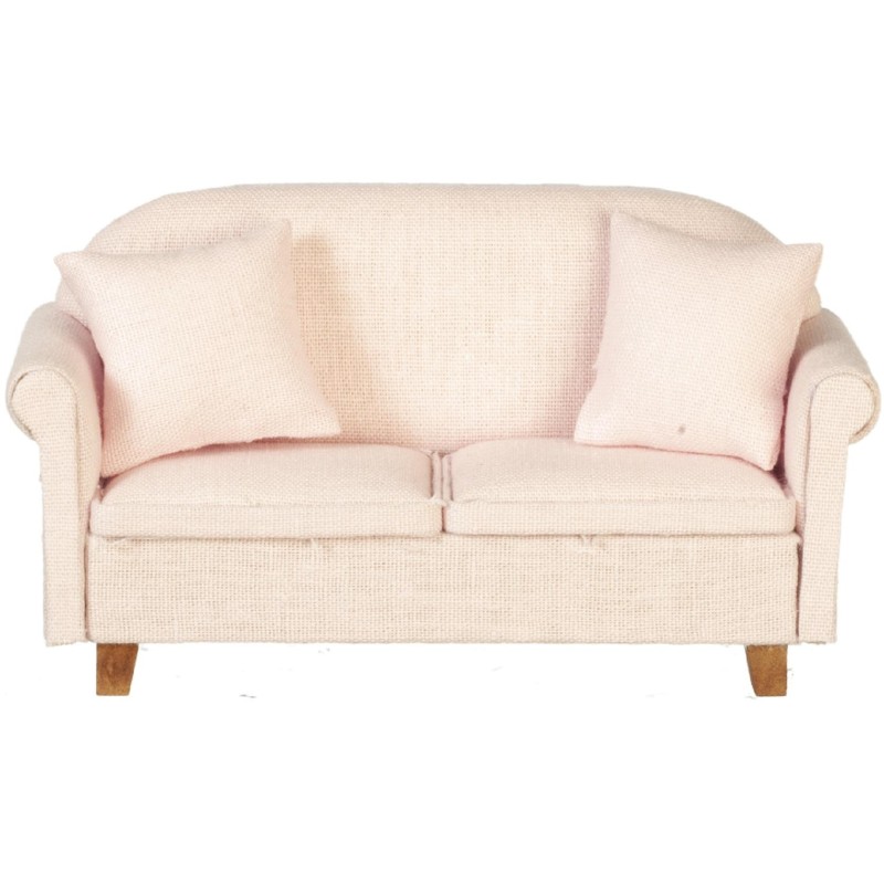 Dolls House Pink Classic 2 Seater Sofa & Cushions Modern Living Room Furniture