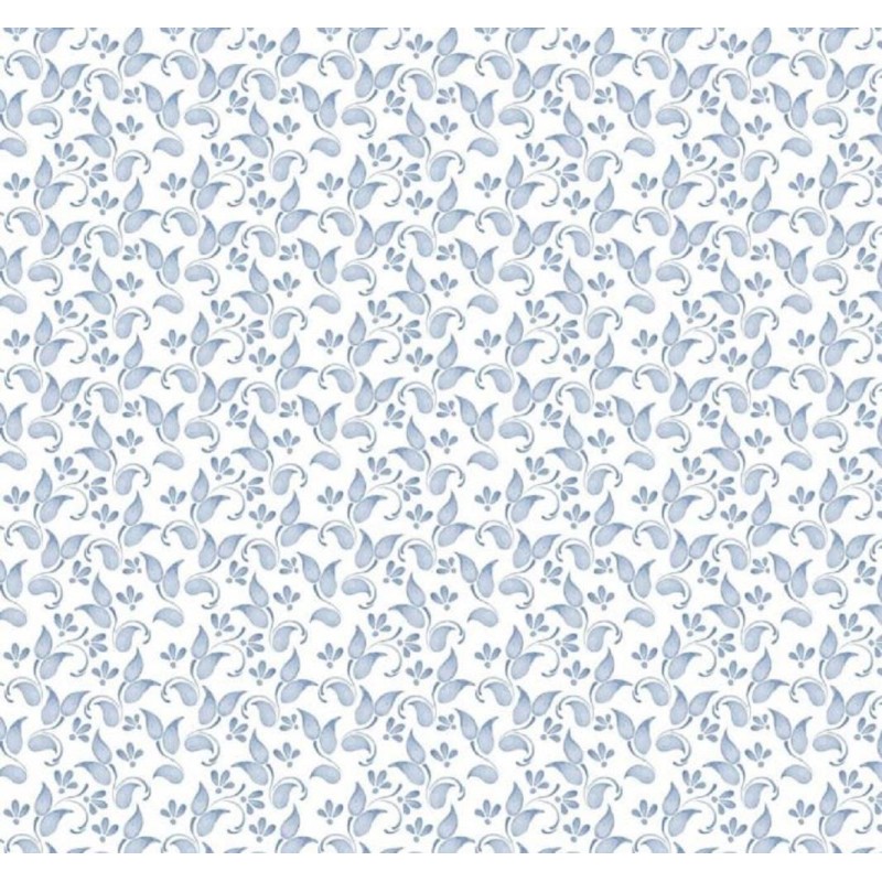 Dolls House White & Blue Floral Flower Pattern Miniature Print Wallpaper 1:12