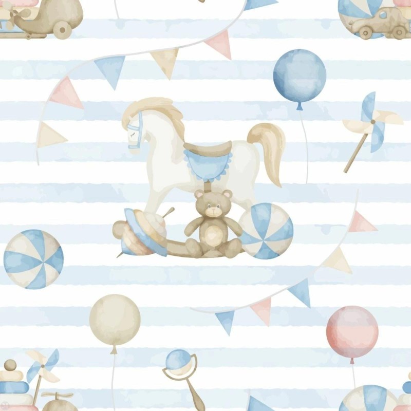 Dolls House Wallpaper Blue Striped Teddy Design Miniature Print 1:12 Decoration Dolls House Wallpaper Blue Striped Teddy Design Miniature Print 1:12 Decoration