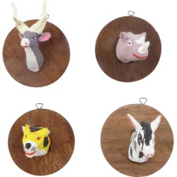 Dolls House Animal Head Hunting Trophy Wooden Plaques Cabin Wall Decor Accessory