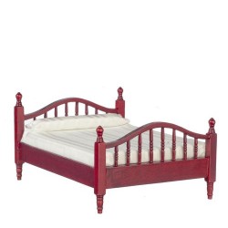 Dolls House Double Bed Mahogany Spindle Head & Foot Board Bedroom Furniture