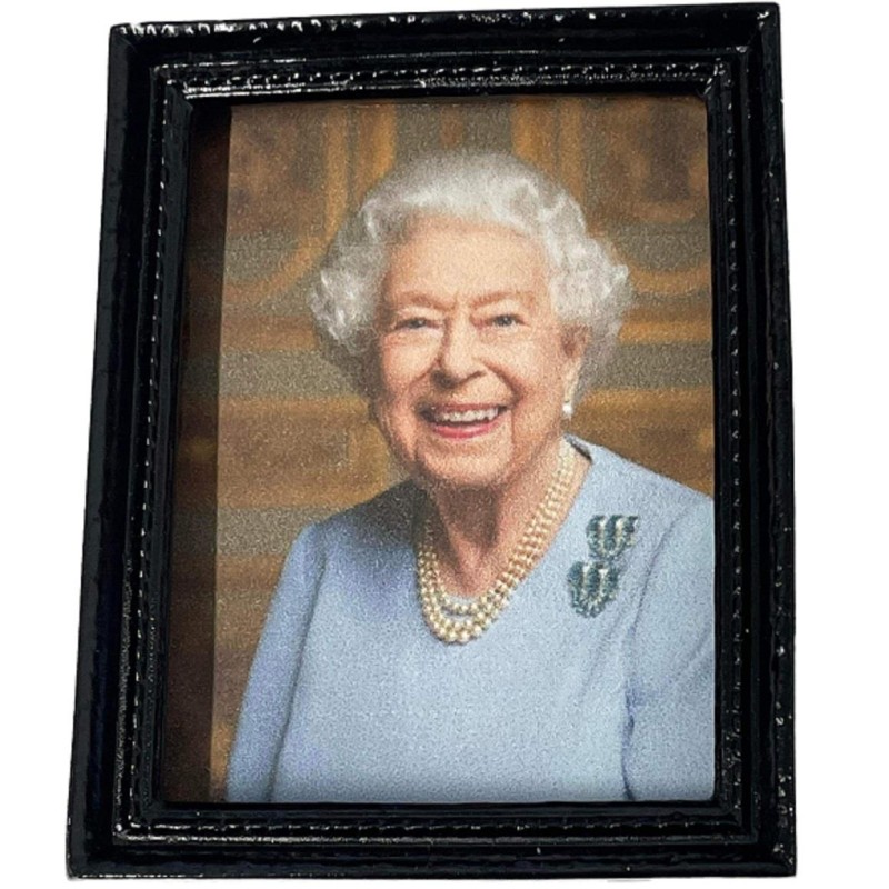 Dolls House Queen Elizabeth II Platinum Jubilee Portrait Picture 1:12 Black Frame