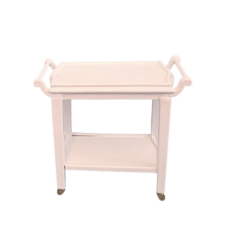 Dolls House Tea Trolley White Wood Drinks Cart Miniature Dining Room Furniture